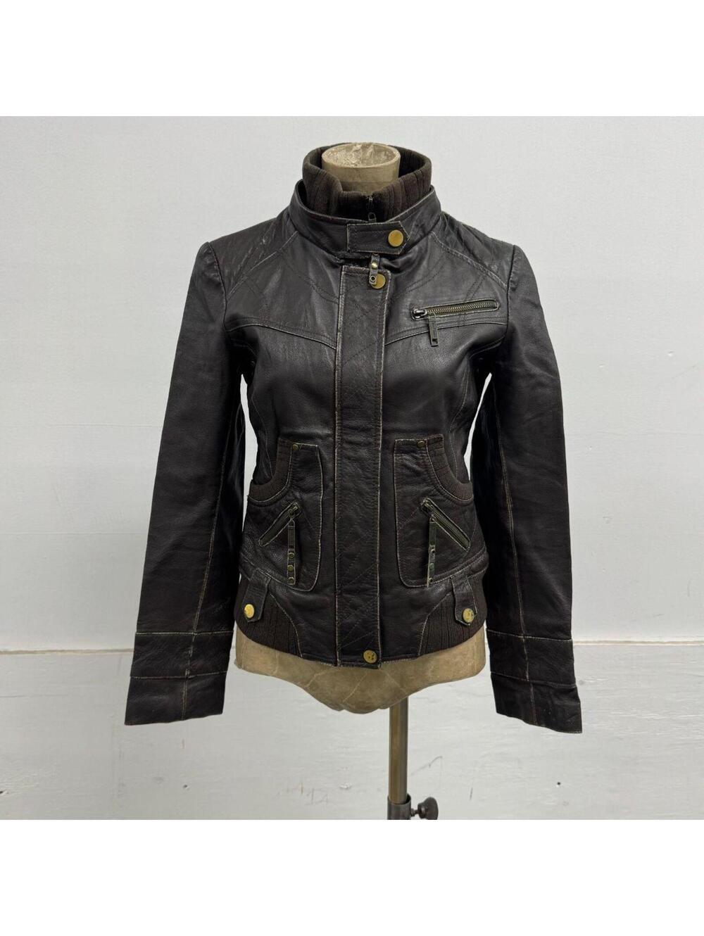 Vintage Brown Aviator Y2K Leather Jacket Vero Moda